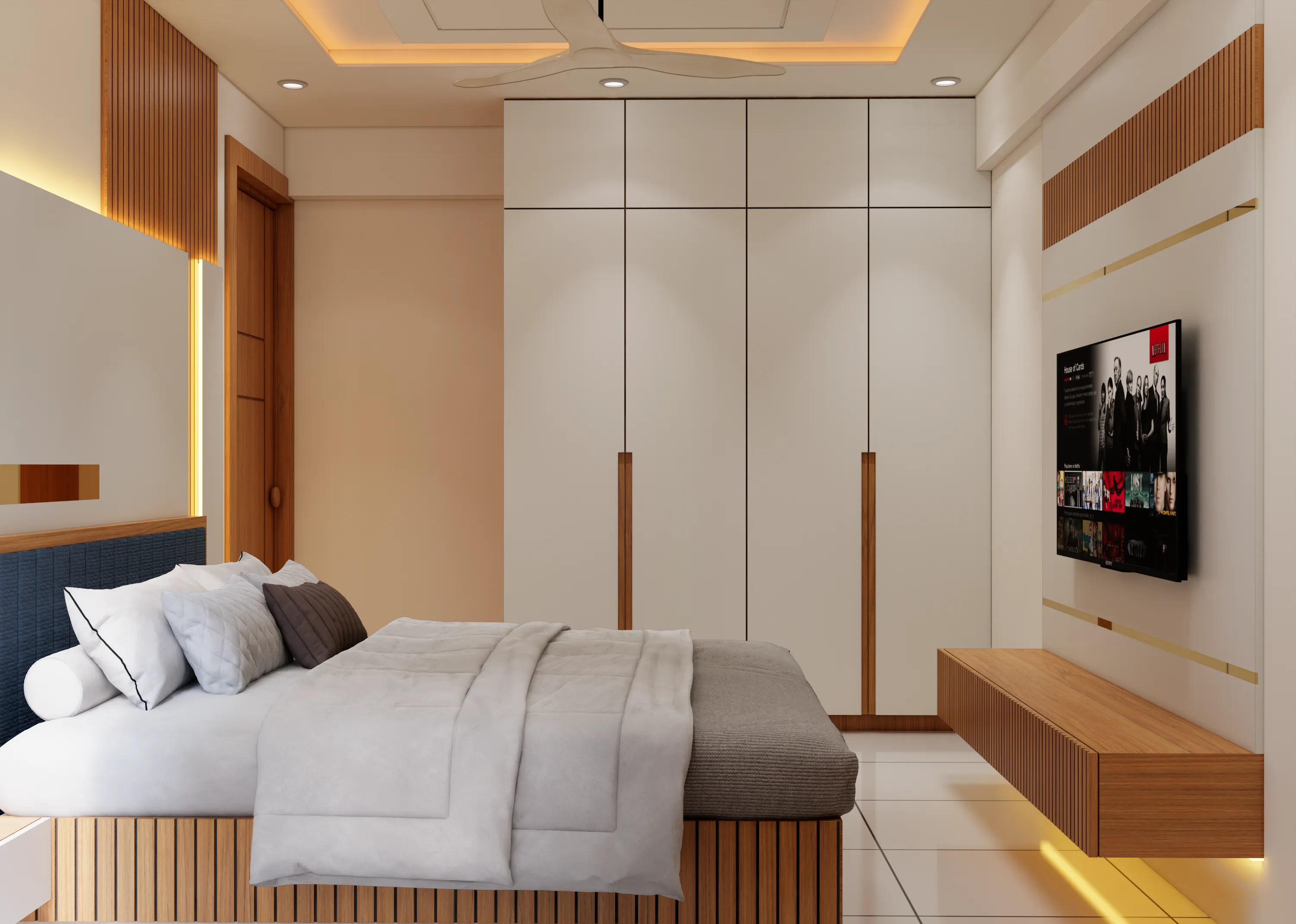 Refined dining interior with warm materials